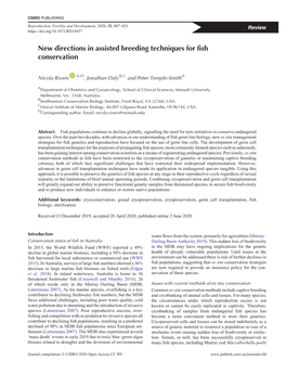 New Directions in Assisted Breeding Techniques for Fish Conservation