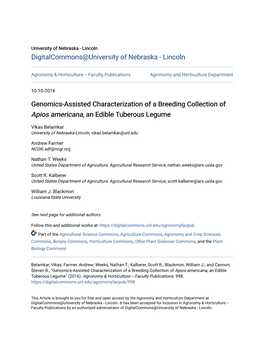 Genomics-Assisted Characterization of a Breeding Collection of Apios Americana, an Edible Tuberous Legume