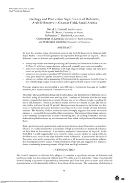 Geology and Production Significance of Dolomite, Arab-D Reservoir, Ghawar Field, Saudi Arabia