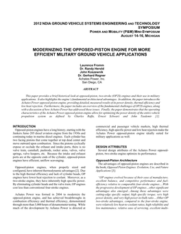 Modernizing the Opposed-Piston Engine for More Efficient Military Ground Vehicle Applications