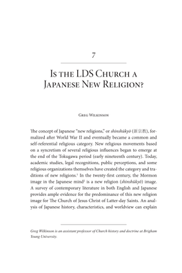 Is the LDS Church a Japanese New Religion?