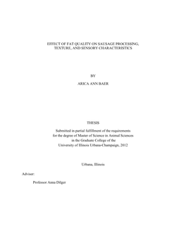 Effect of Fat Quality on Sausage Processing, Texture, and Sensory Characteristics