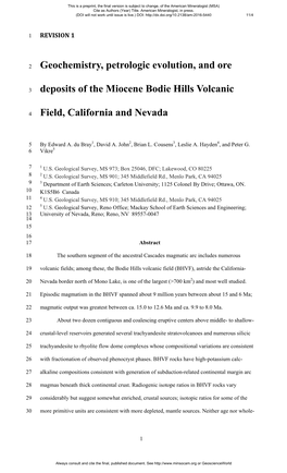 Geochemistry, Petrologic Evolution, and Ore Deposits of the Miocene