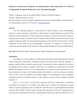 Ethanol As Internal Standard for Determination of Volatile Compounds in Spirit Drinks by Gas Chromatography