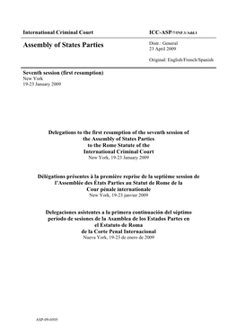 Assembly of States Parties Distr.: General 23 April 2009