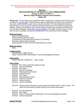 January 19, 2021 Land Board Meeting Minutes Summary Page 1 of 4