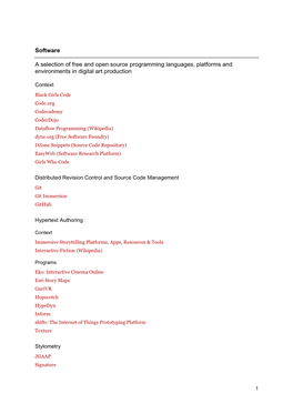 Software a Selection of Free and Open Source Programming Languages, Platforms and Environments in Digital Art Production