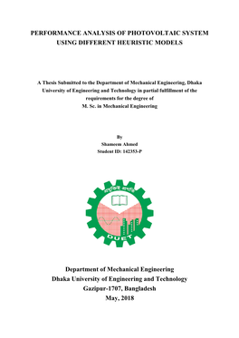 Performance Analysis of Photovoltaic System Using Different Heuristic Models