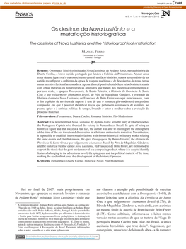 Nova Lusitânia E a Metaficção Historiográfica