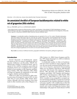 An Annotated Checklist of European Basidiomycetes Related to White Rot of Grapevine (Vitis Vinifera)