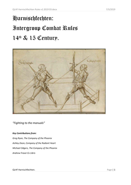 Harnischfechten: Intergroup Combat Rules 14Th & 15 Century