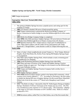 Sulphur Springs and Spring Hill – North Tampa, Florida Communities 1855 Tampa Incorporated Segregation 'Jim Crow' Period (