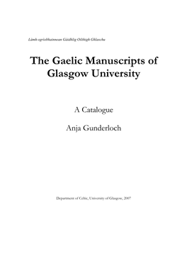 Catalogue of Gaelic Manuscripts in Glasgow University