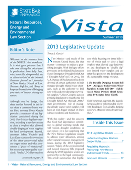 2013 Legislative Update Editor’S Note Tomas J