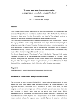 “O Auteur a Ver-Se a Si Mesmo Ao Espelho: As Alegorias Do Enunciador Em Jean Cocteau”