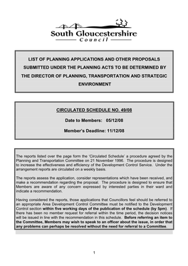 List of Planning Applications and Other Proposals Submitted Under the Planning Acts to Be Determined by the Director of Plannin