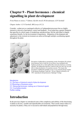 Chapter 9 - Plant Hormones : Chemical Signalling in Plant Development