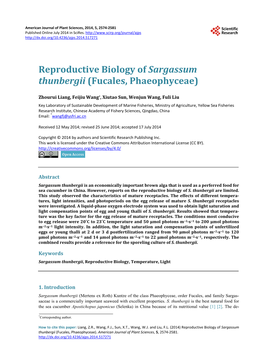 Reproductive Biology of Sargassum Thunbergii (Fucales, Phaeophyceae)