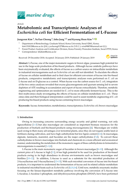 Metabolomic and Transcriptomic Analyses of Escherichia Coli for Efﬁcient Fermentation of L-Fucose