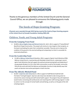 The Seeds of Hope Granting Program
