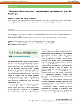 Massiliomicrobiota Timonensis,'' a New Bacterial Species Isolated from The