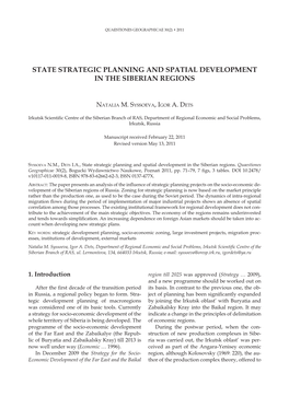 State Strategic Planning and Spatial Development in the Siberian Regions