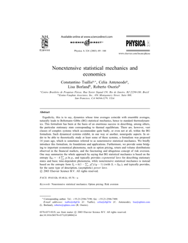 Nonextensive Statistical Mechanics and Economics