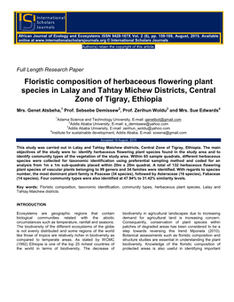 Floristic Composition of Herbaceous Flowering Plant Species in Lalay and Tahtay Michew Districts, Central Zone of Tigray, Ethiopia