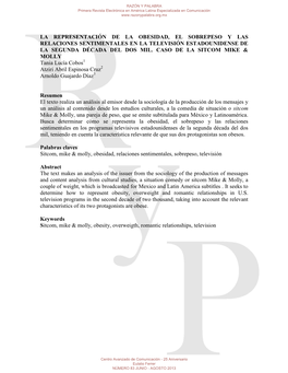 La Representación De La Obesidad, El Sobrepeso Y Las Relaciones Sentimentales En La Televisión Estadounidense De La Segunda Década Del Dos Mil