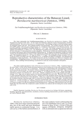 Reproductive Characteristics of the Batuecan Lizard, Iberolacerta Martinezricai (Arribas , 1996) (Squamata: Sauria: Lacertidae)