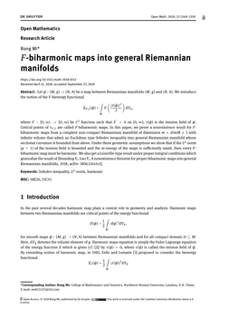 F-Biharmonic Maps Into General Riemannian Manifolds Received April 15, 2019; Accepted September 27, 2019