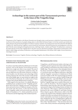 Archaeology in the Eastern Part of the Tarraconensis Province in the Times of the Visigothic Kings