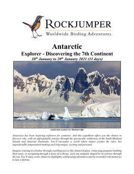 Antarctic Explorer - Discovering the 7Th Continent 10Th January to 20Th January 2021 (11 Days)