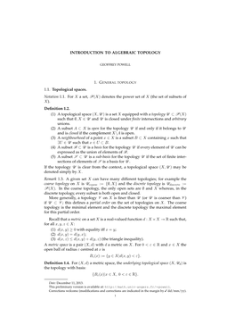 INTRODUCTION to ALGEBRAIC TOPOLOGY 1.1. Topological