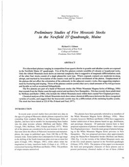 Preliminary Studies of Five Mesozoic Stocks in the Newfield 15' Quadrangle, Maine