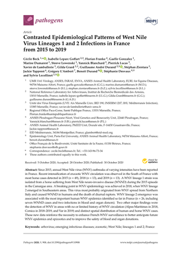 Contrasted Epidemiological Patterns of West Nile Virus Lineages 1 and 2 Infections in France from 2015 to 2019
