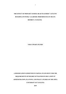 The Effect of Primary School Head Teachers' Capacity