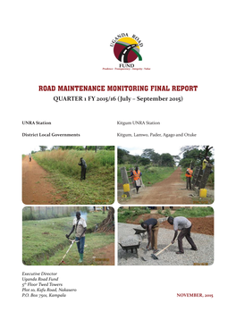 ROAD MAINTENANCE MONITORING FINAL REPORT QUARTER 1 FY 2015/16 (July – September 2015)