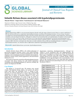 Infantile Refsum Disease Associated with Hypobetalipoproteinemia Muneaki Matsuo1*, Tsugio Akutsu2, Naomi Kanazawa2 and Nobuyuki Shimozawa3