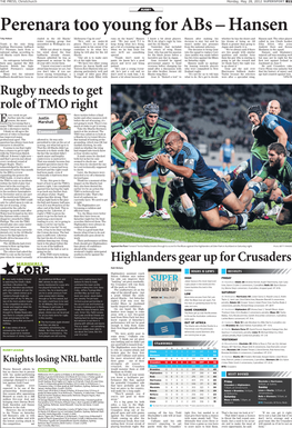 Rugby Needs to Get Role of TMO Right Highlanders Gear up for Crusaders
