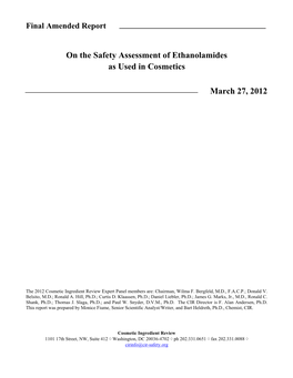 On the Safety Assessment of Ethanolamides As Used in Cosmetics