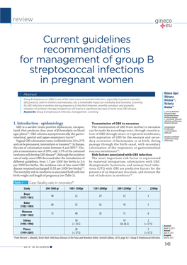 Current Guidelines Recommendations for Management of Group B Streptococcal Infections in Pregnant Women