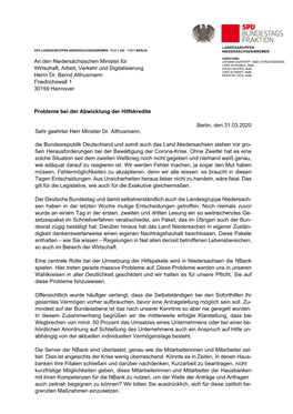 An Den Niedersächsischen Minister Für Wirtschaft, Arbeit, Verkehr