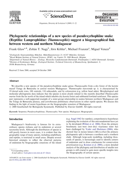 Phylogenetic Relationships of a New Species of Pseudoxyrhophiine Snake