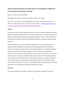 Improved Stefan Equation Correction Factors to Accommodate Sensible Heat Storage During Soil Freezing Or Thawing