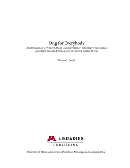 Ong for Everybody an Introduction to Walter J