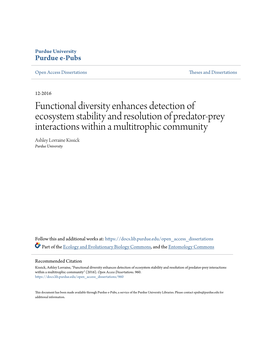 Functional Diversity Enhances Detection of Ecosystem Stability And
