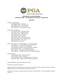 2018 NEPGA Annual Fall Meeting October 29, 2018 – the Renaissance Golf Club – Haverhill, MA