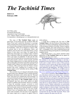 View the PDF File of the Tachinid Times, Issue 21