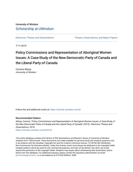 Policy Commissions and Representation of Aboriginal Women Issues: a Case-Study of the New Democratic Party of Canada and the Liberal Party of Canada